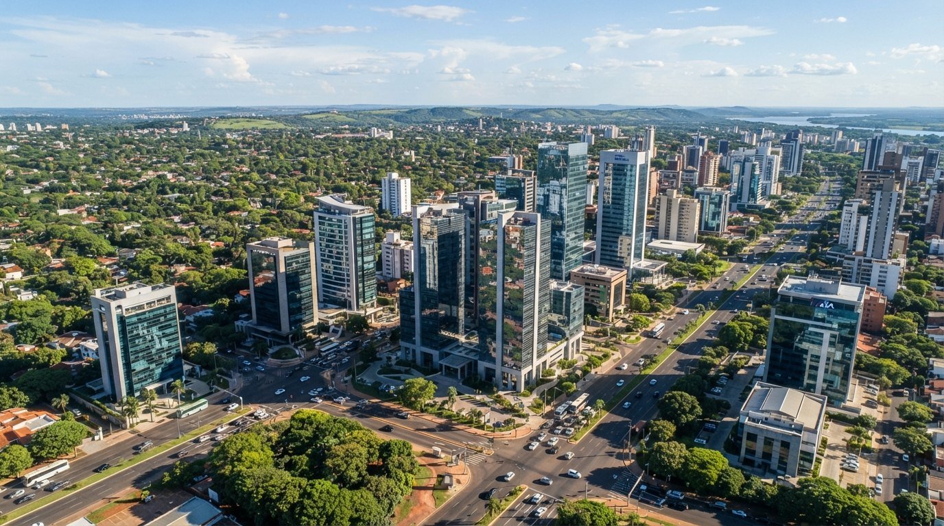 Vista aérea do distrito corporativo e comercial de Assunção no Paraguai