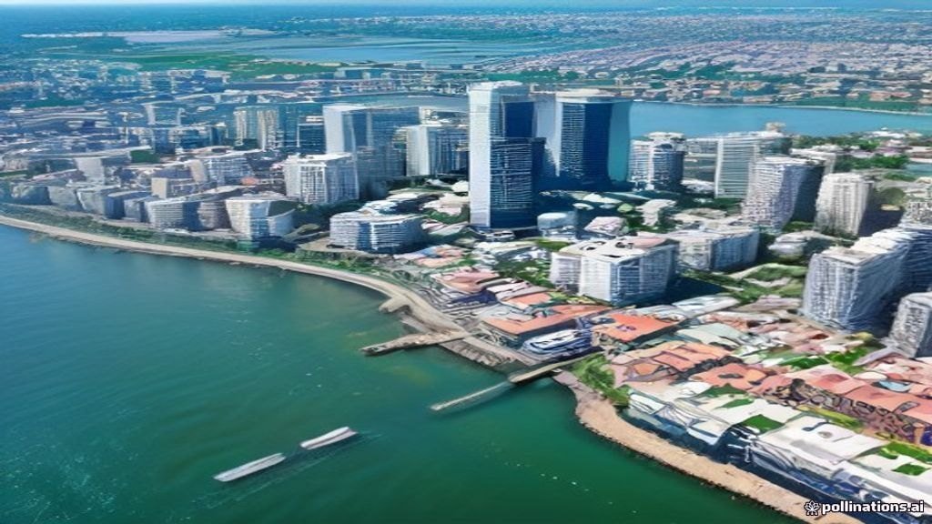 Vista aérea urbana de Encarnación com avenidas e empreendimentos comerciais.