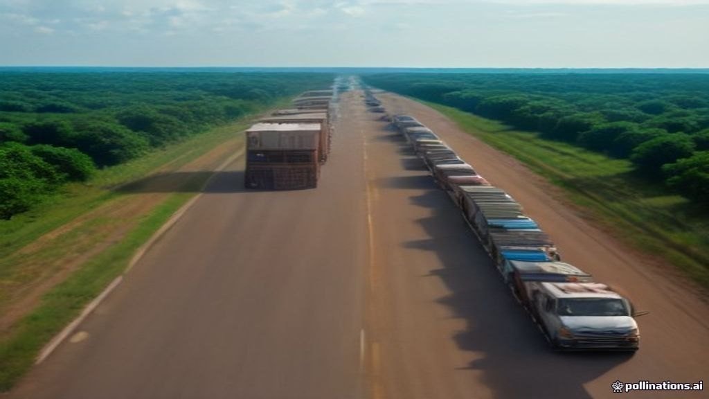 Caminhões de transporte de carga transitando pela Ruta PY02 no Paraguai