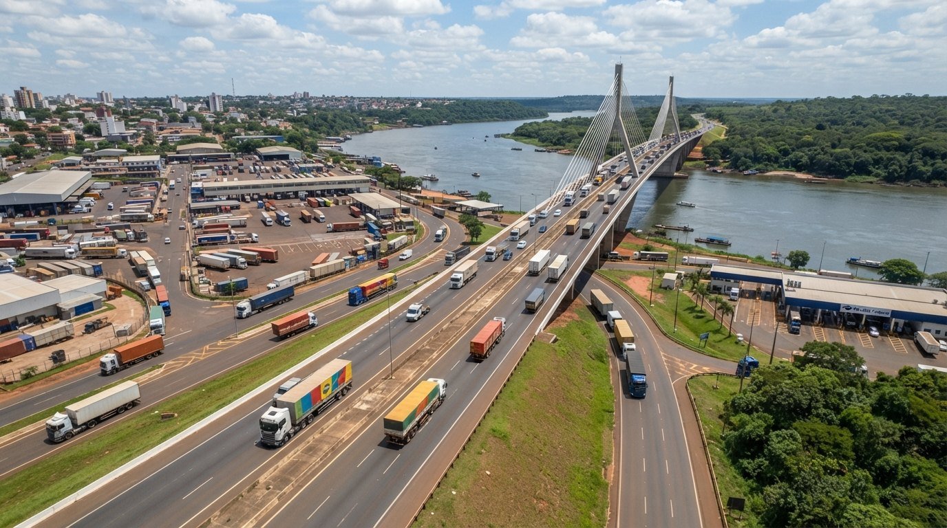 Corredor logístico e rodovia internacional de comércio em Alto Paraná próximo a Ciudad del Este